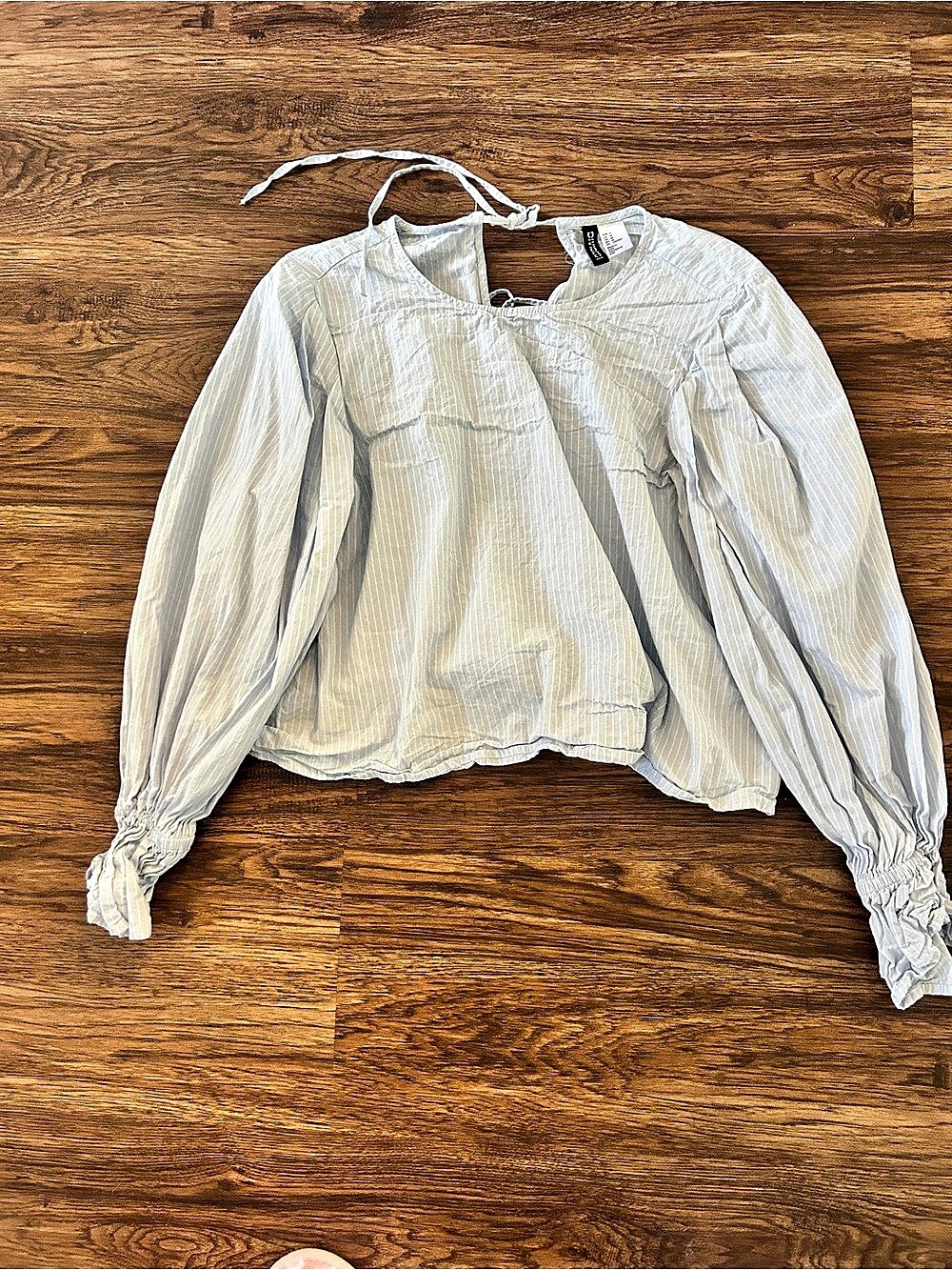 H & M Striped Long-Sleeve Tie-Back Blouse